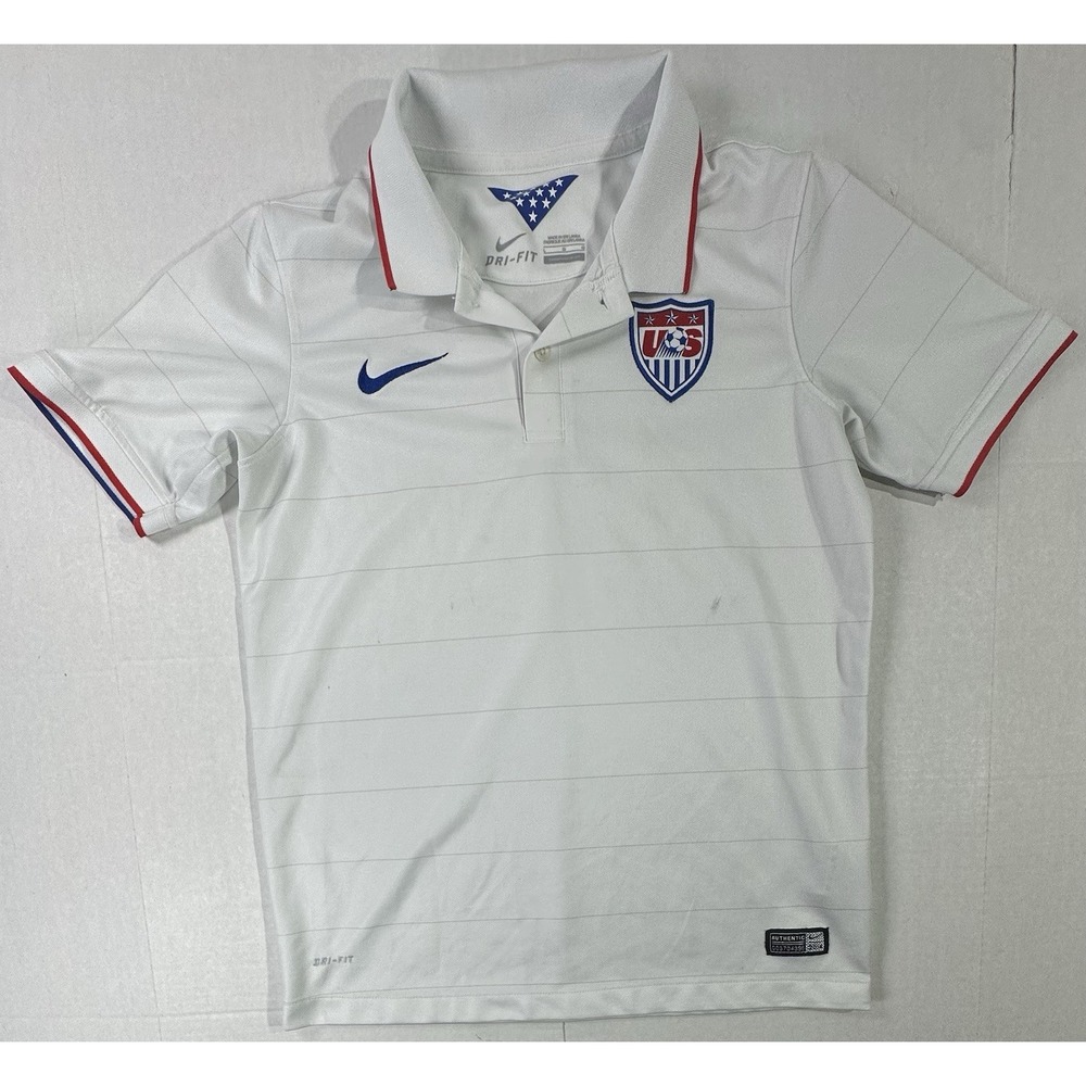 Nike USA Soccer Dri-Fit Jersey Youth Large White Red Blue 2014 World Cup Shirt